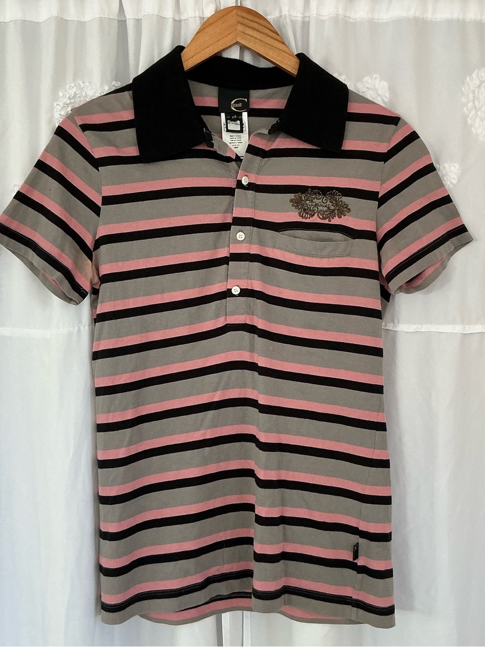 Women’s Just Cavalli Striped Polo Shirt Pink Black & Gray